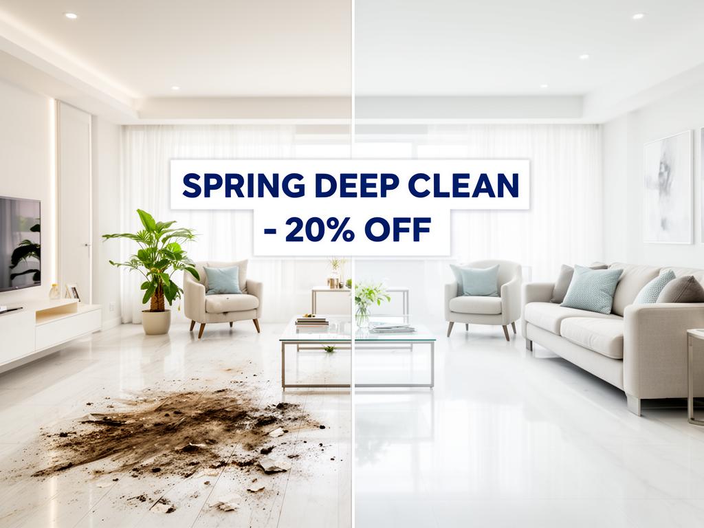 Split image showing dirty vs clean living room