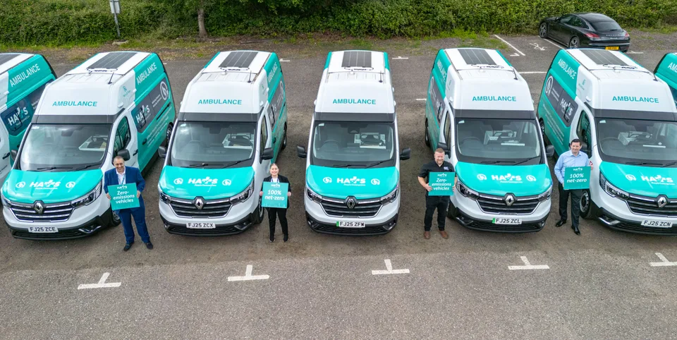Blue Light Services ambulance fleet with the crew