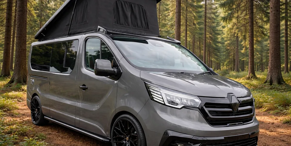 Escape Campers conversion parked in a pine forest