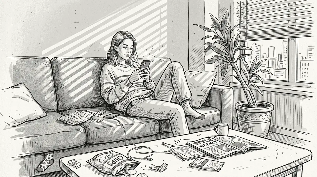 Person watching short videos in living room