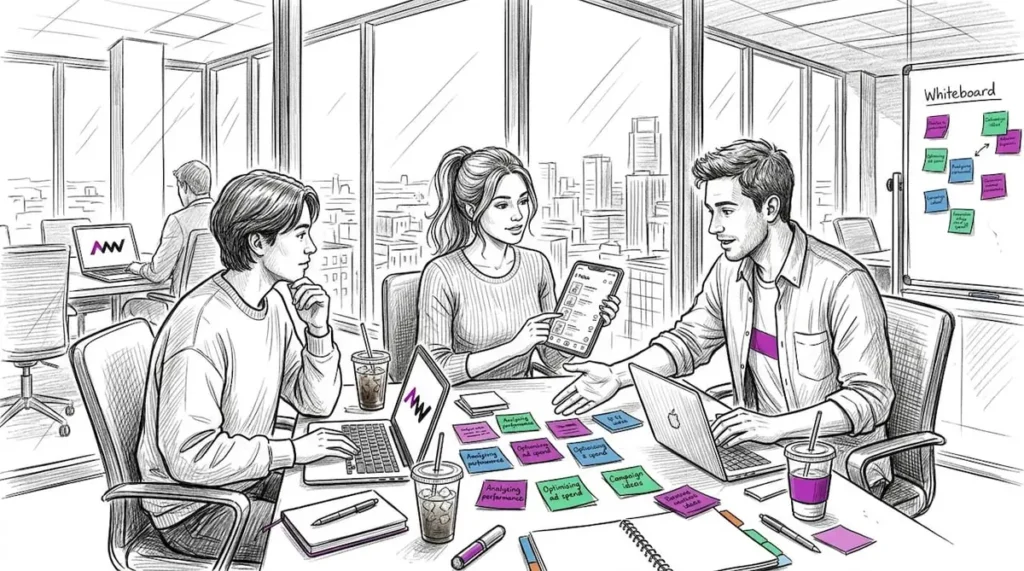 Team plans TikTok strategy in office setting
