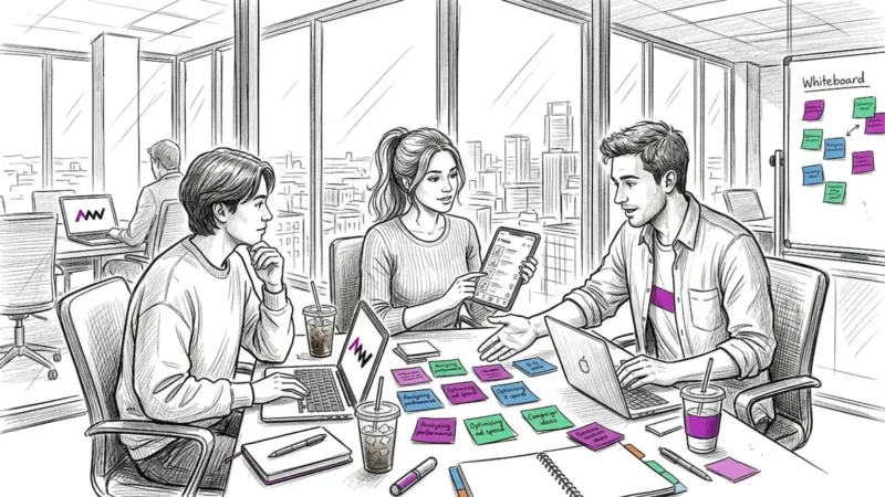 Team plans TikTok strategy in office setting
