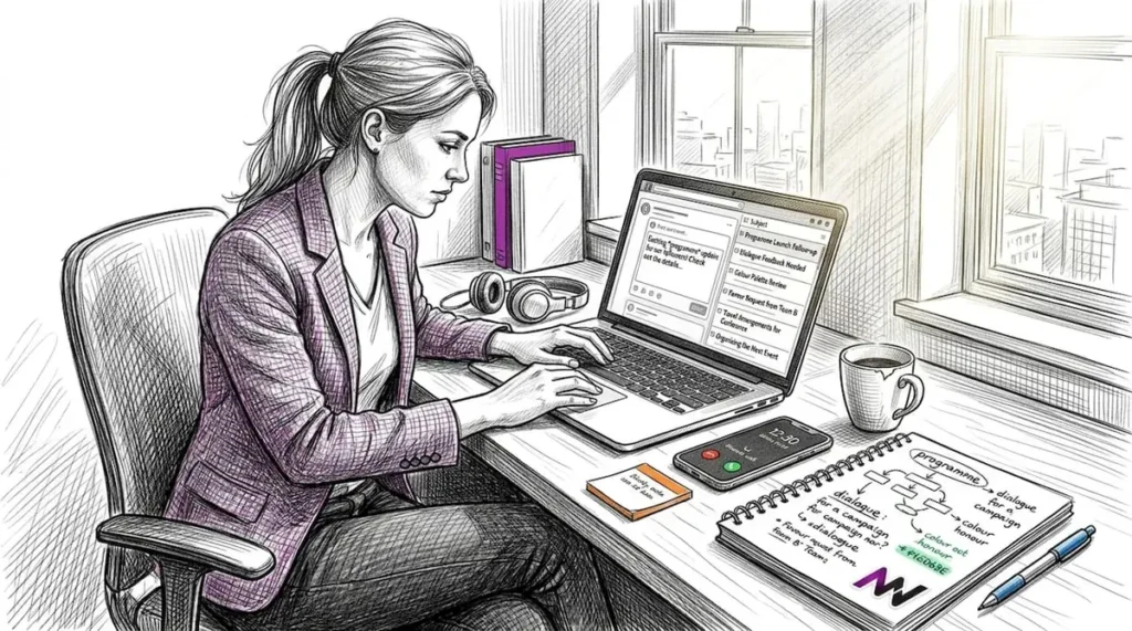Marketer creating social media content in office
