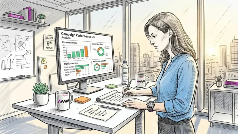 Marketing manager reviews digital strategy analytics