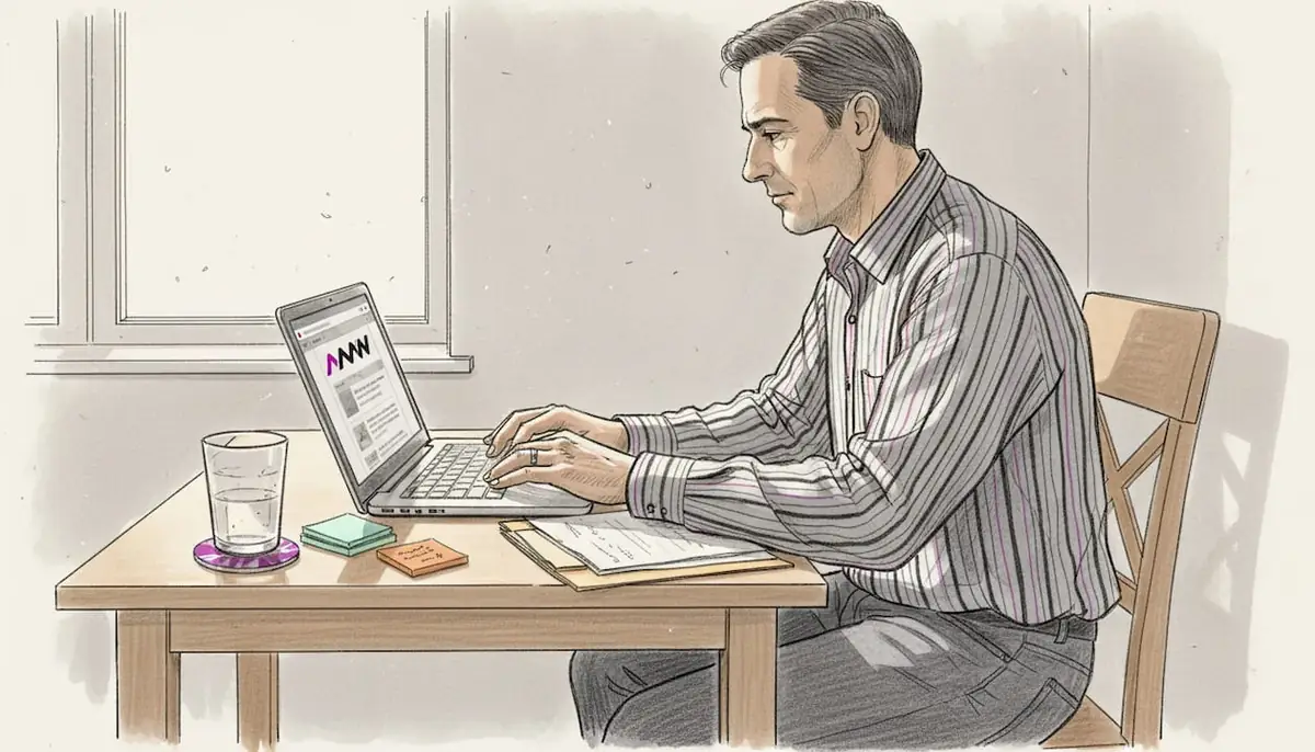 Man creating digital ad campaign at home