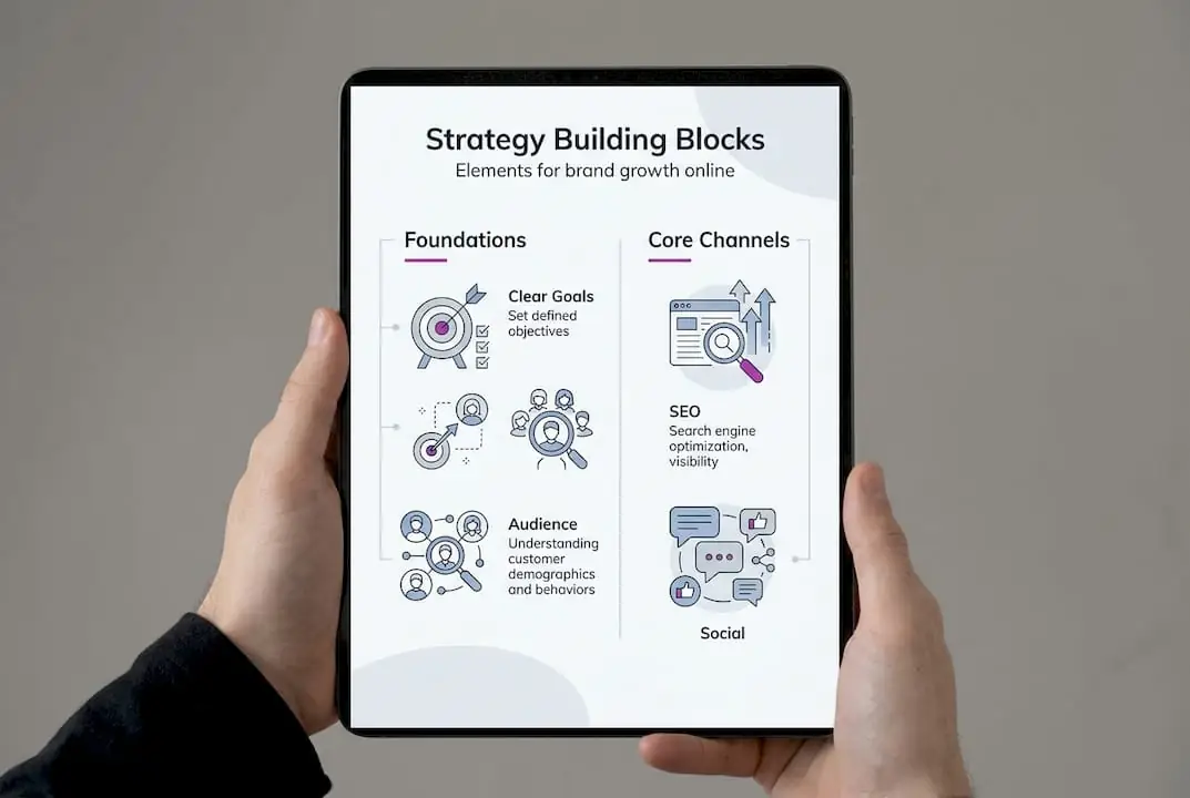Infographic showing digital marketing essentials for brands
