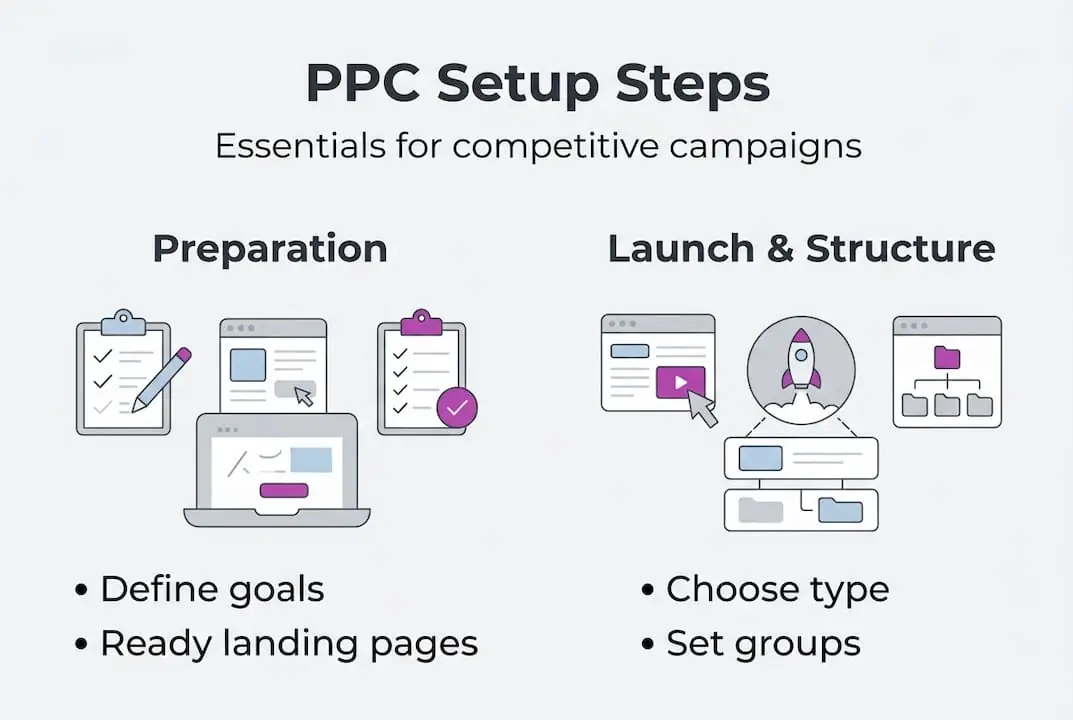 Infographic with PPC preparation and launch steps