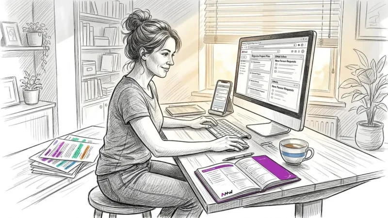 Woman working at performance marketing home office