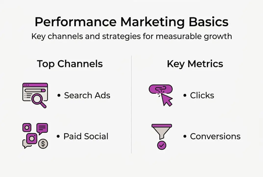 Infographic: channels and metrics in performance marketing