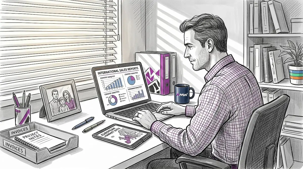 Brand manager reviews international sales reports