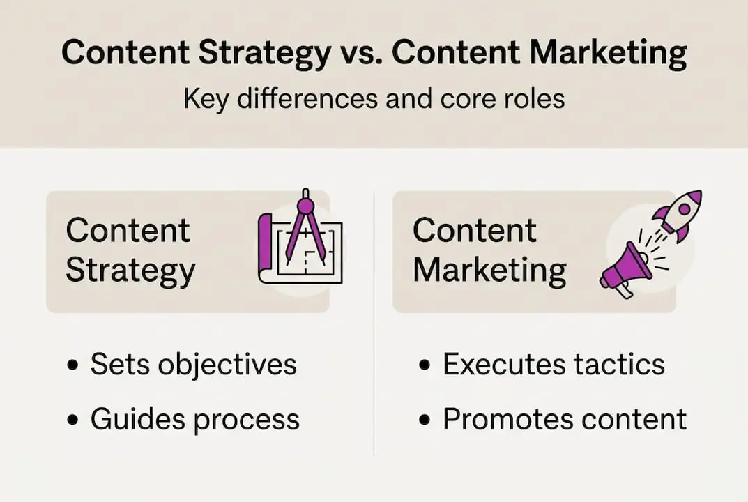 Infographic comparing content strategy and marketing