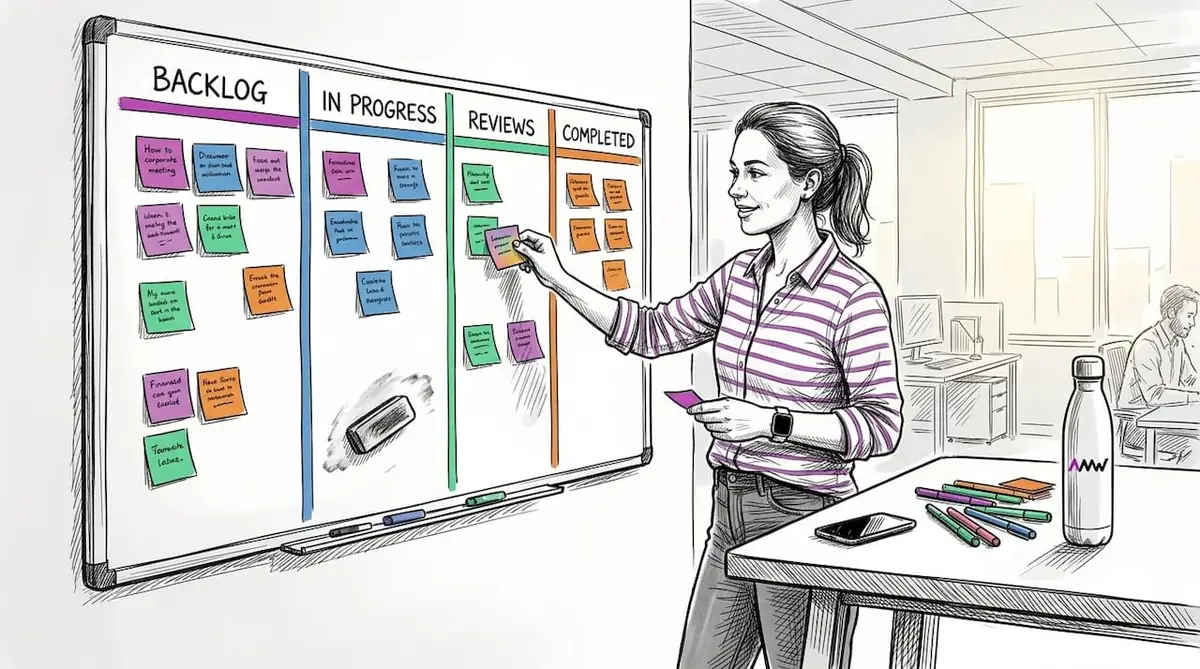 Project manager updates Kanban board tasks