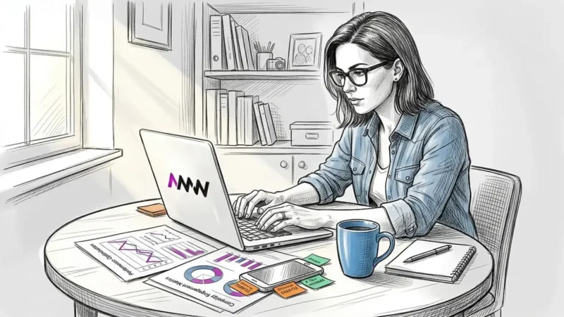 Marketing strategist working at home office table
