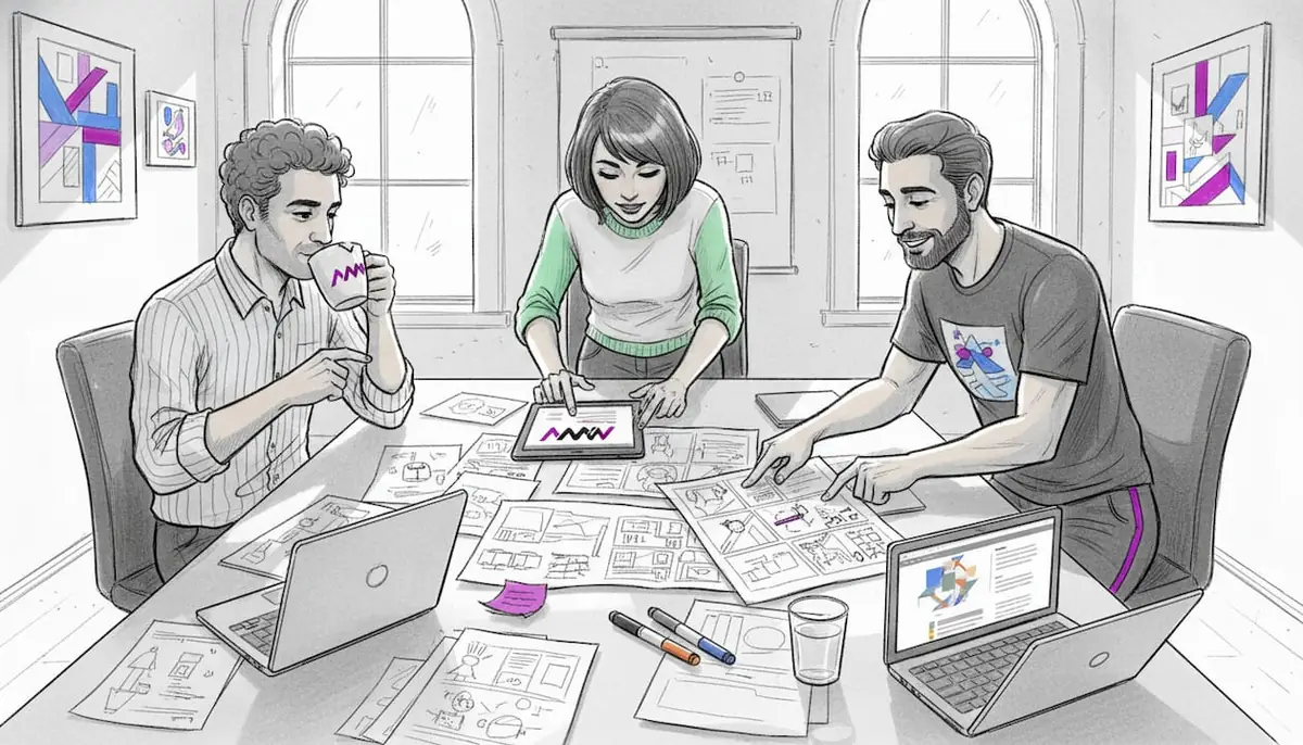 Creative team reviewing content together