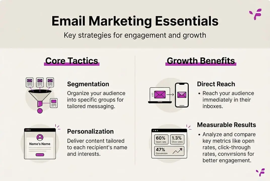 Infographic showing core tactics and growth benefits