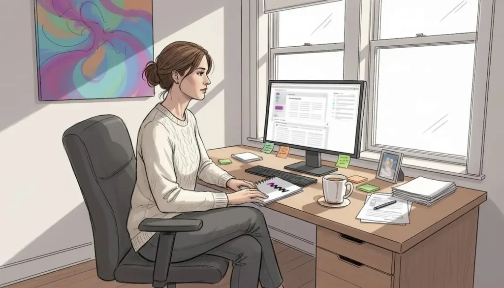 Marketer working at a desktop screen in a studio