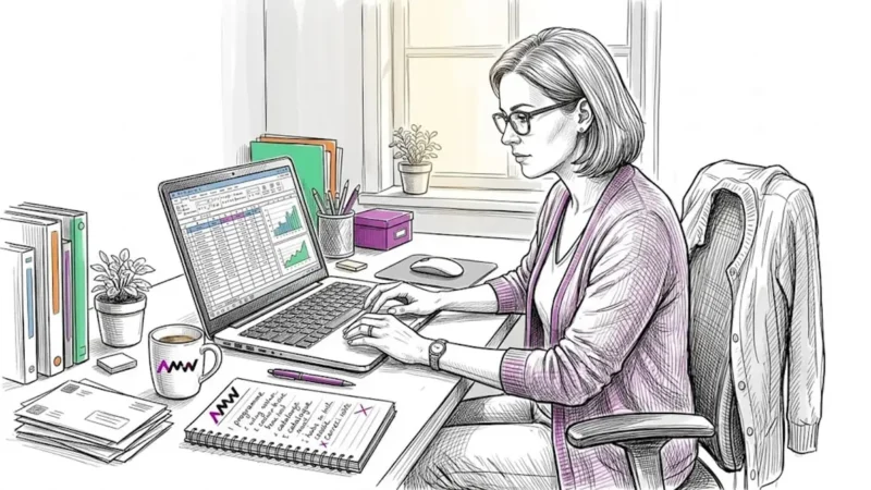 Analyst working on marketing data at home