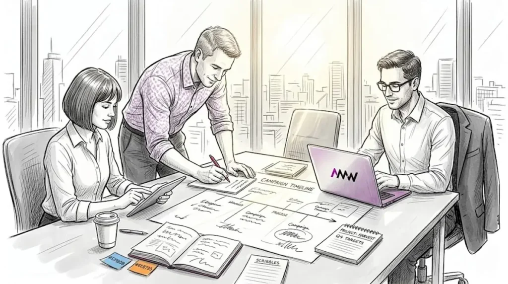 Marketing team planning creative project together