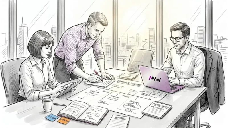 Marketing team planning creative project together