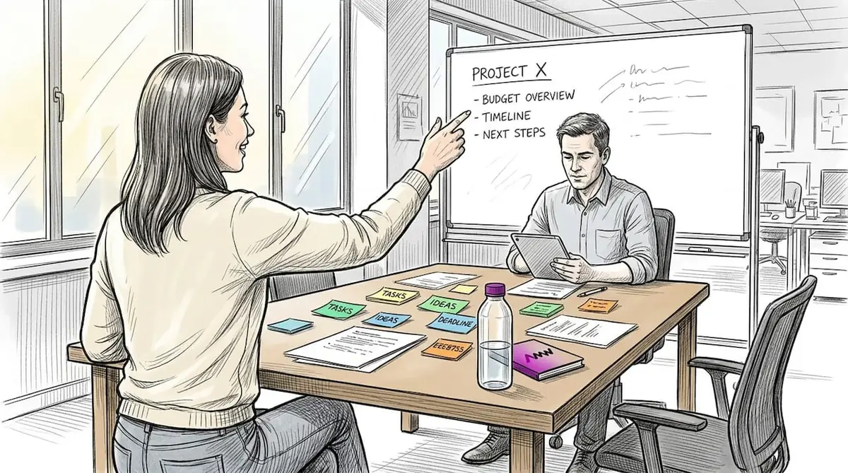 Coworkers discussing brand value proposition