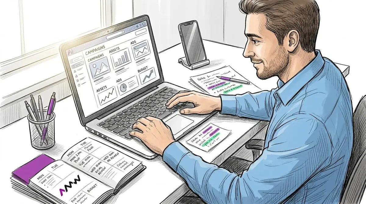 Marketer planning digital ad campaigns