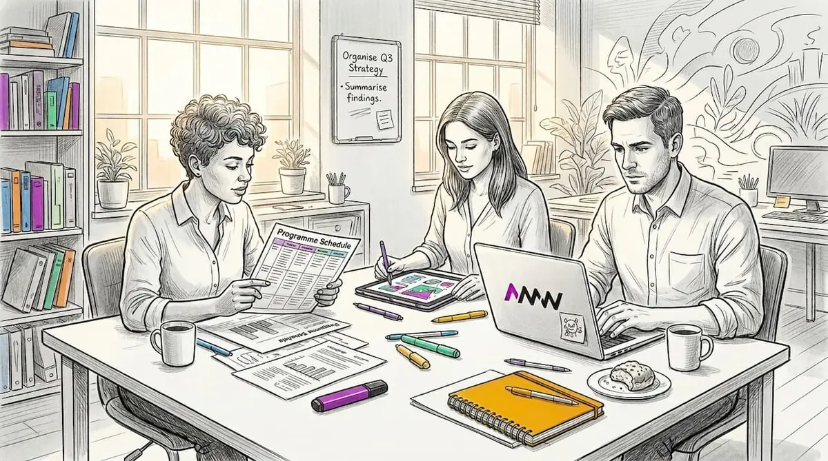 Marketing team collaborating at agency table