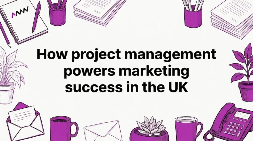 Hand drawn UK marketing props framing title card
