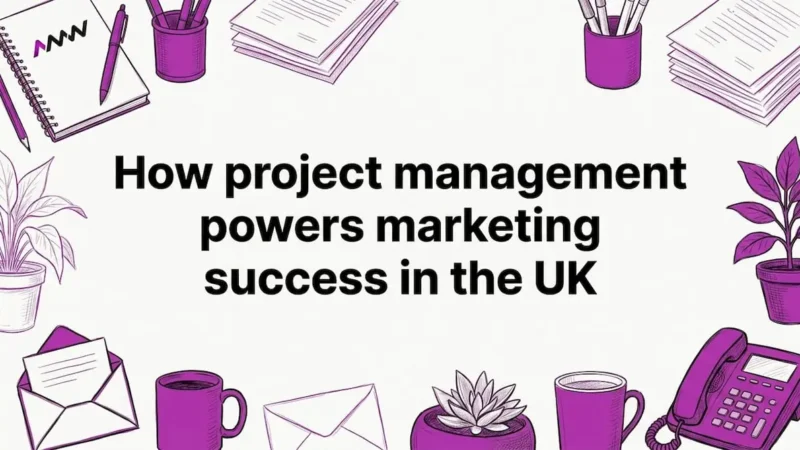 Hand drawn UK marketing props framing title card