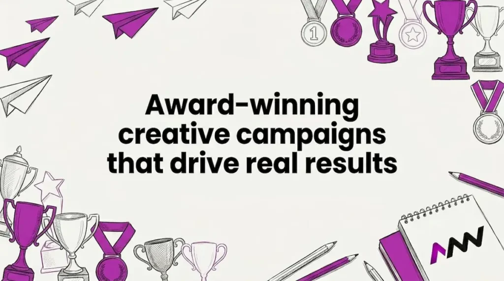 Decorative title card illustration with creative campaign objects