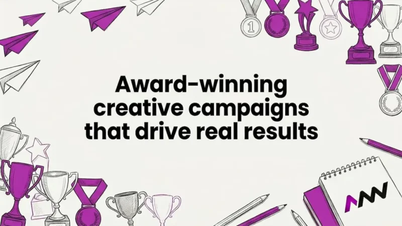 Decorative title card illustration with creative campaign objects