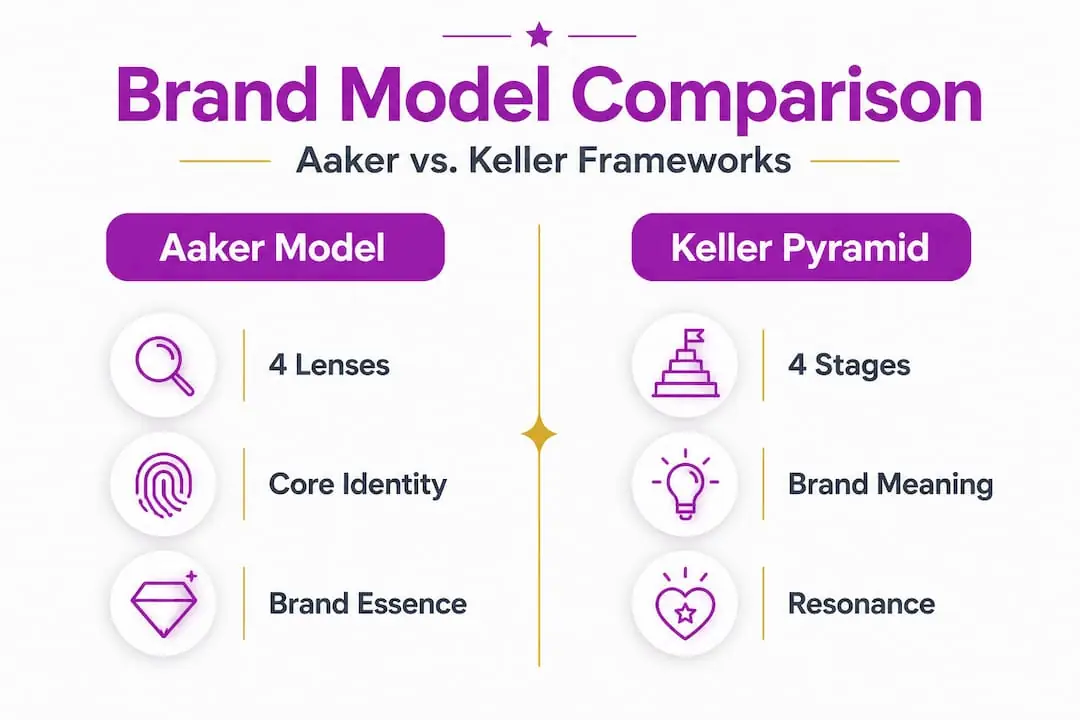 Infographic comparing Aaker and Keller brand models