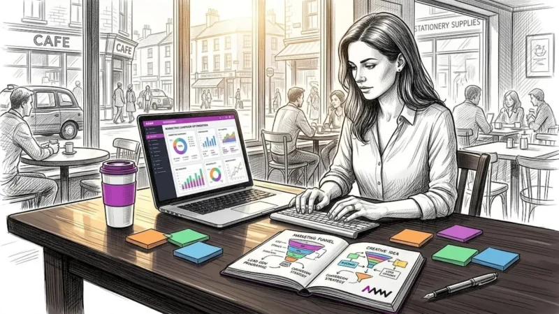 Marketer analyzing digital marketing funnel data