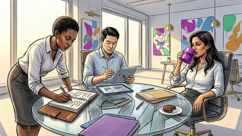 Team collaborating in modern office workspace