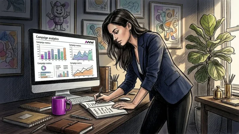 Manager reviewing campaign data at home desk