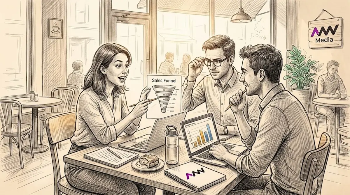 Coworkers discussing automation results in meeting