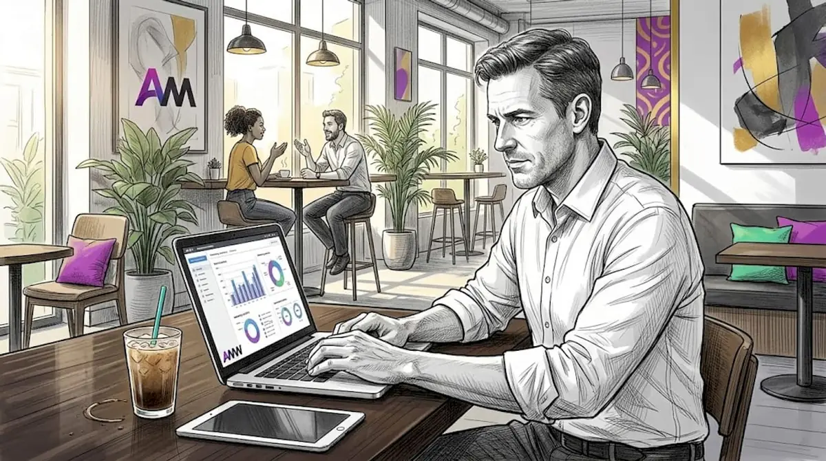 Marketer reviews analytics in coworking space