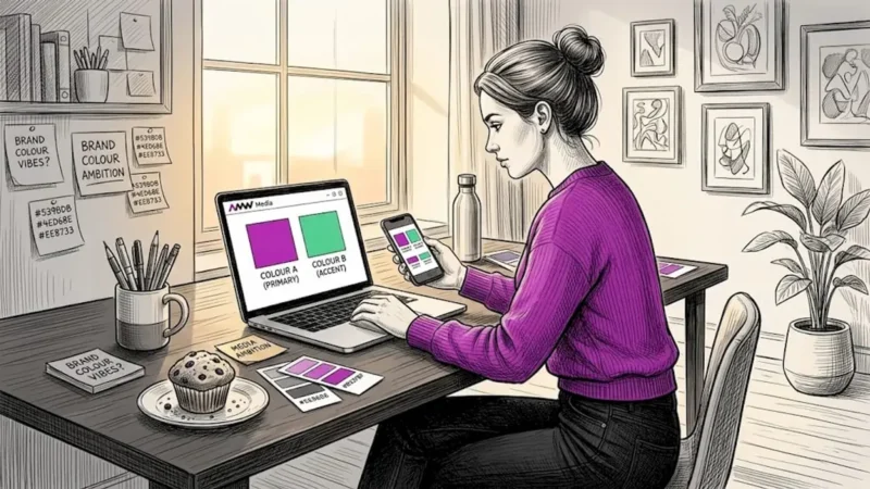 Marketer reviews branding in home office
