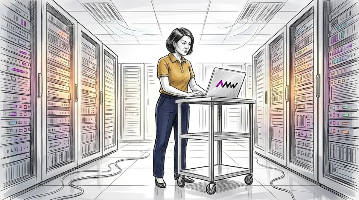 Technician checks SEO logs in server room