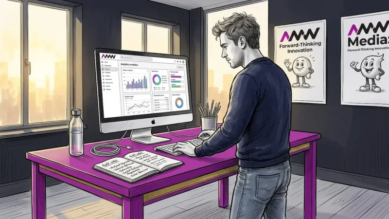 SEO specialist reviews analytics in home office