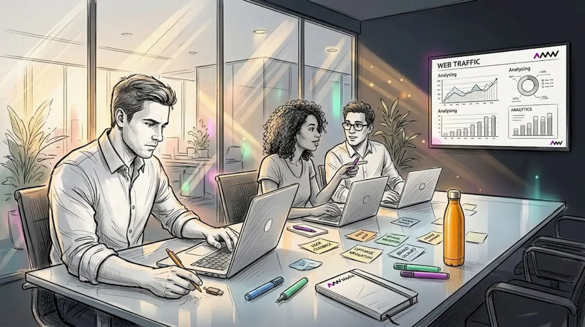 Team reviewing analytics together in bright office