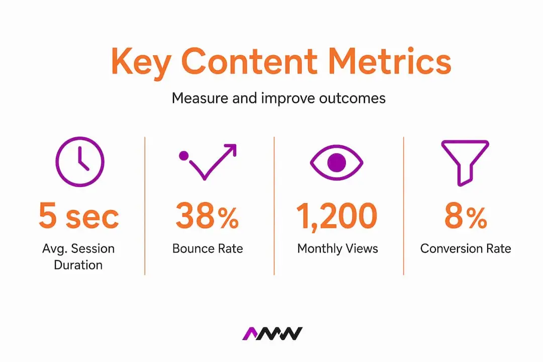 Infographic with statistics on core content metrics