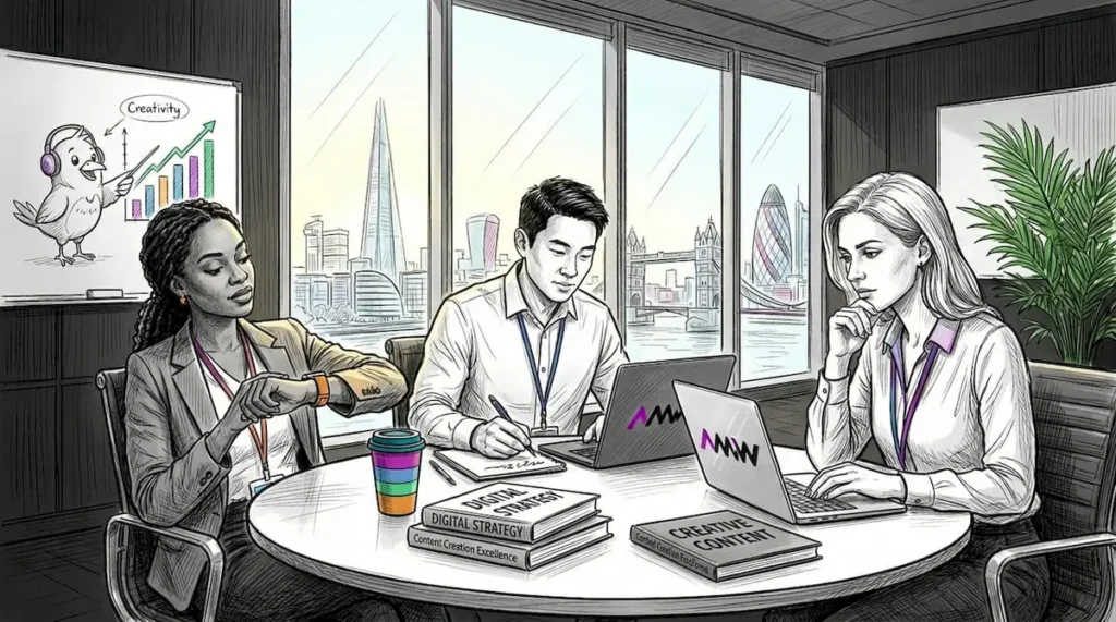 Marketing team collaborating in London office