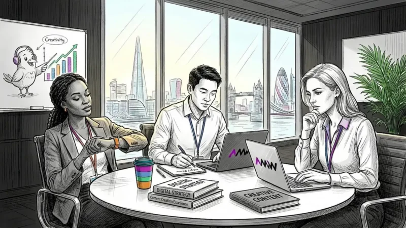 Marketing team collaborating in London office
