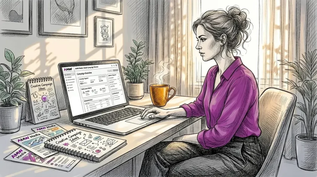 Woman previews email campaign on laptop