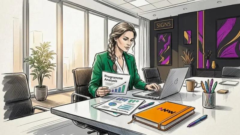 Marketing team member analyzing ROI reports