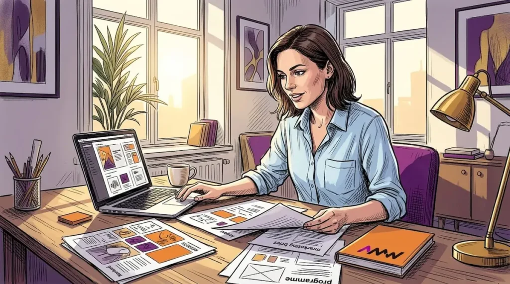 Creative director reviewing mood boards in office