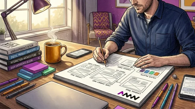UX designer working on wireframes in home office