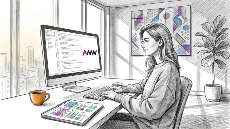 Person coding website at home office desk
