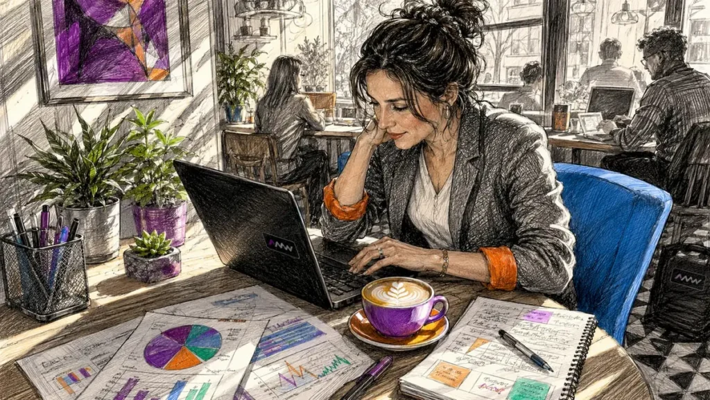 Digital marketer reviewing SEO analytics on laptop