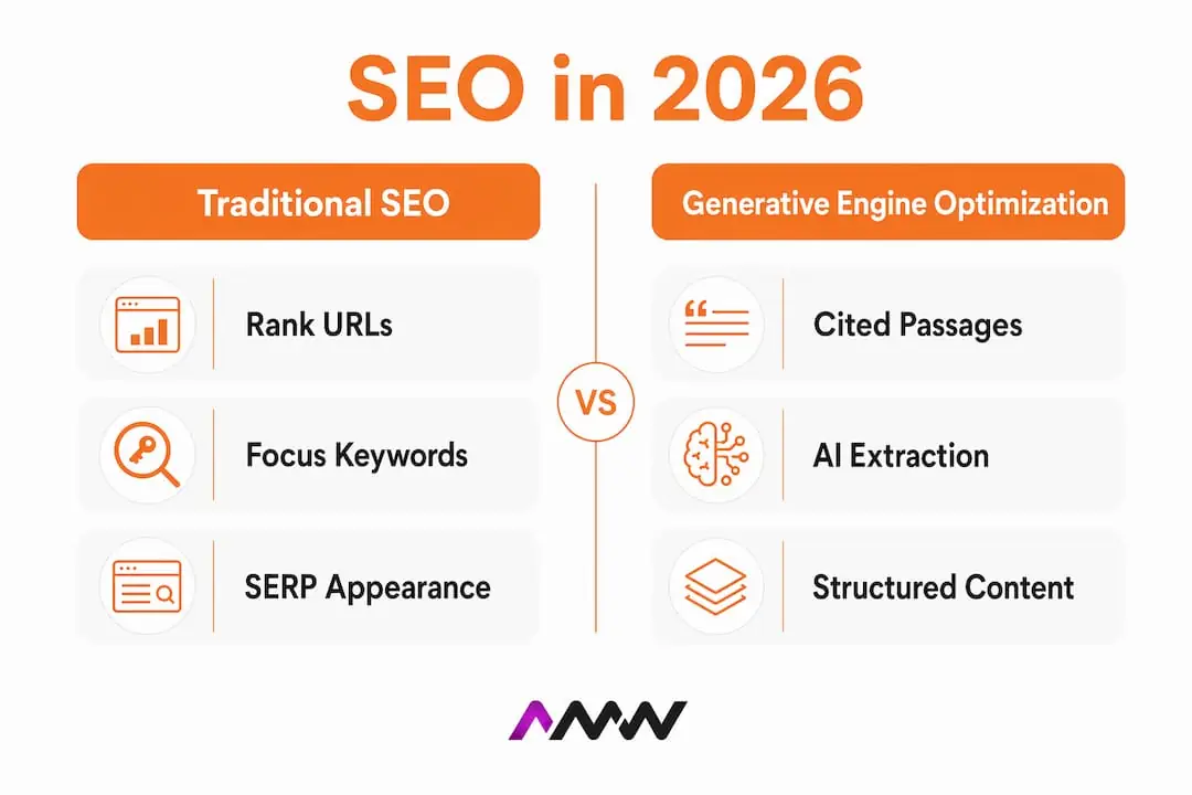 Infographic comparing Traditional SEO and GEO approaches